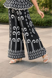 Black And White Printed Sleeveless Co-Ord Set with Wide-Leg Pants for Girls