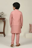Peach Embroidered Kurta Pajama Set with Ethnic Nehru Jacket for Boys