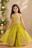 Girls Gold Sequin And Zari Embroidered Sleeveless Palazzo Set With Dupatta