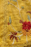 Girls Mustard Embroidered Dress with Tie-Up Neck
