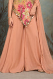 Girls Peach Multicolour Floral Printed With Gold Embroidered Palazzo Set With Dupatta