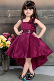 Wine Tail Back Frock With Bow Embellished For Girls