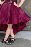 Wine Tail Back Frock With Bow Embellished For Girls