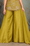 Girls Mustard With Gold Elephant Motif Embellished Palazzo Set With Dupatta