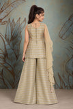 Grey And Champagne Gold Embellished Palazzo Set With Dupatta For Girls