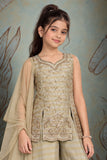 Grey And Champagne Gold Embellished Palazzo Set With Dupatta For Girls