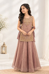 Girls Mauve With Gold Embroidered Palazzo Set With Dupatta
