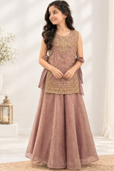Girls Mauve With Gold Embroidered Palazzo Set With Dupatta