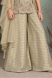 Grey And Champagne Gold Embellished Palazzo Set With Dupatta For Girls