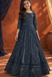 Navy Blue Sequined Long Ethnic Gown For Girls