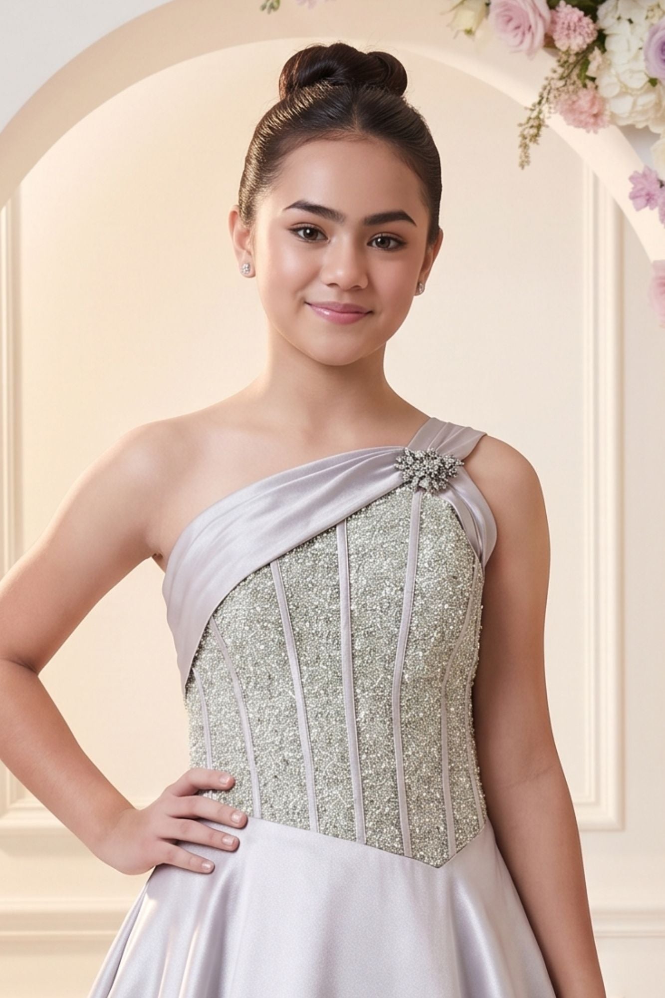 Lavender Sequin Embellished Gown For Girls