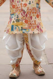 Cream Multicolor Ethnic Printed Kurta Dhoti Set for Boys