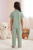Girls Sage Green Floral Print Night Suit Set