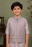 Onion Pink Embroidered Kurta Pajama Set with Ethnic Jacket for Boys