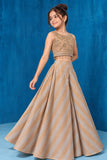 Girls Grey And Champagne Gold Embellished Palazzo Set With Dupatta