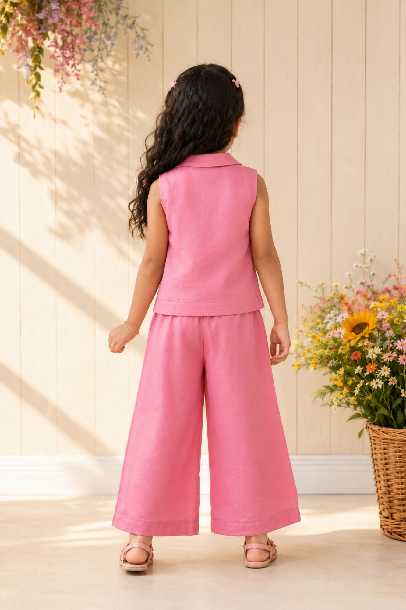 Pink Waistcoat Top & Wide-Leg Co-Ord Set