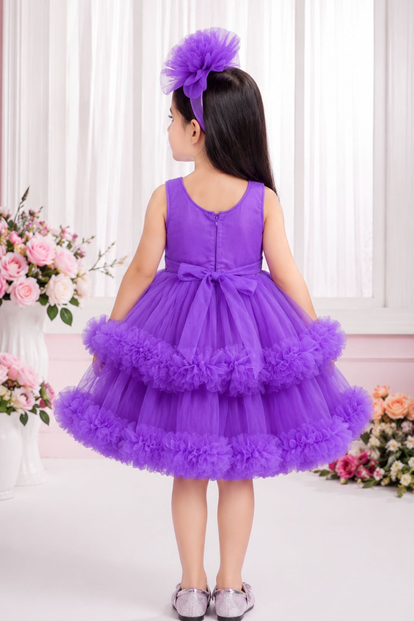 Purple Sequined Tulle Party Wear Frock for Girls