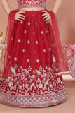 Red Embroidered Lehenga Choli with Dupatta For Girls