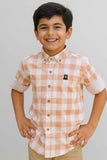 Peach And White Gingham Check Shirt  For Boys
