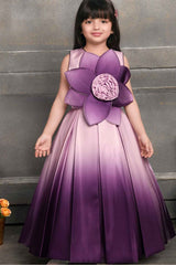 Purple Double Shaded Gown With Floral Embellished For Girls