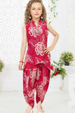 Rani Pink Floral Printed Dhoti Set For Girls
