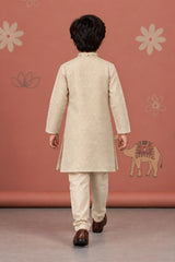 Boys Ivory Mirror Embroidered Kurta Pajama Set With Embroidery