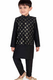 Black Kurta Set With Sequins Embroidered Waist For Boys