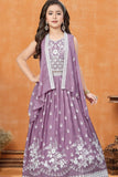Mauve Embroidered Lehenga Choli with Layered Jacket For Girls