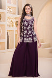 Wine Embroidered Georgette Palazzo Set For Girls