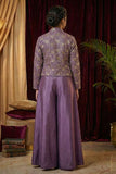 Lavender Embroidered Crop Top and Jacket Palazzo Set For Girls