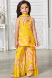 Girls Yellow Floral Foil Printed Palazzo Set With Dupatta