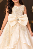 Cream Sequin Embellished Party Wear Gown For Girls