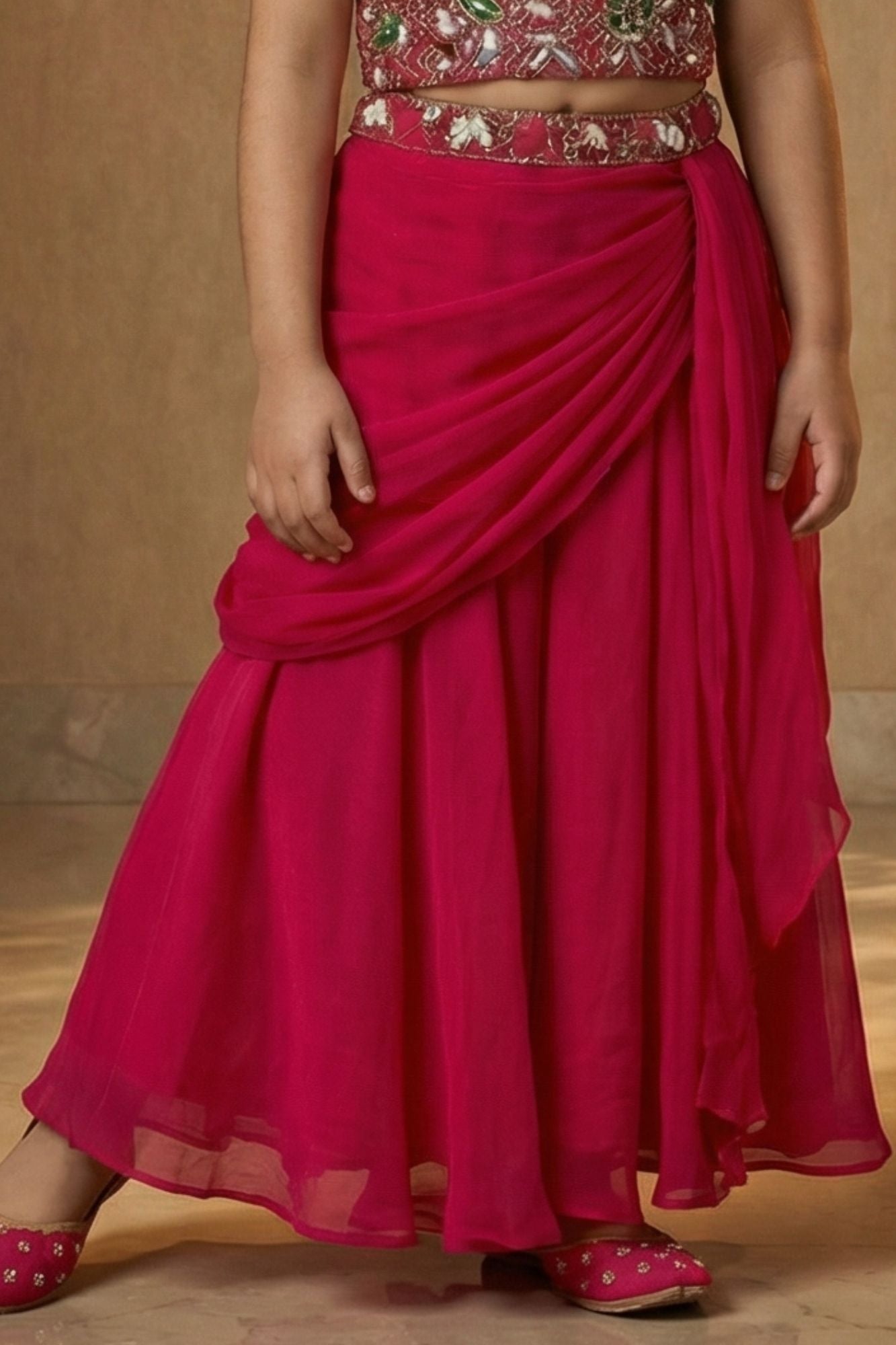 Rani Pink Embroidered Lehenga Choli Set For Girls