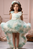 Girls Mint Green & Ivory High-Low Ruffle Party Dress