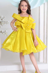 Yellow Floral Embellished Party Wear Frock For Girls