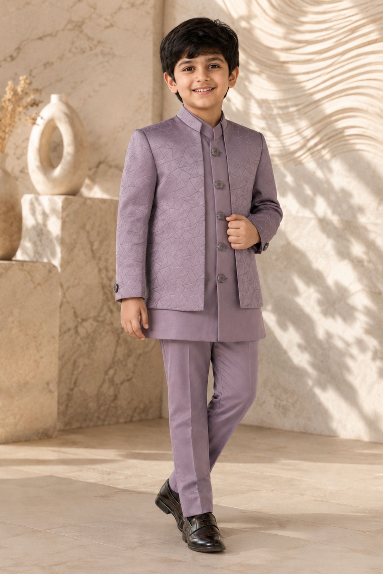 Boys Lilac Textured Sherwani Set