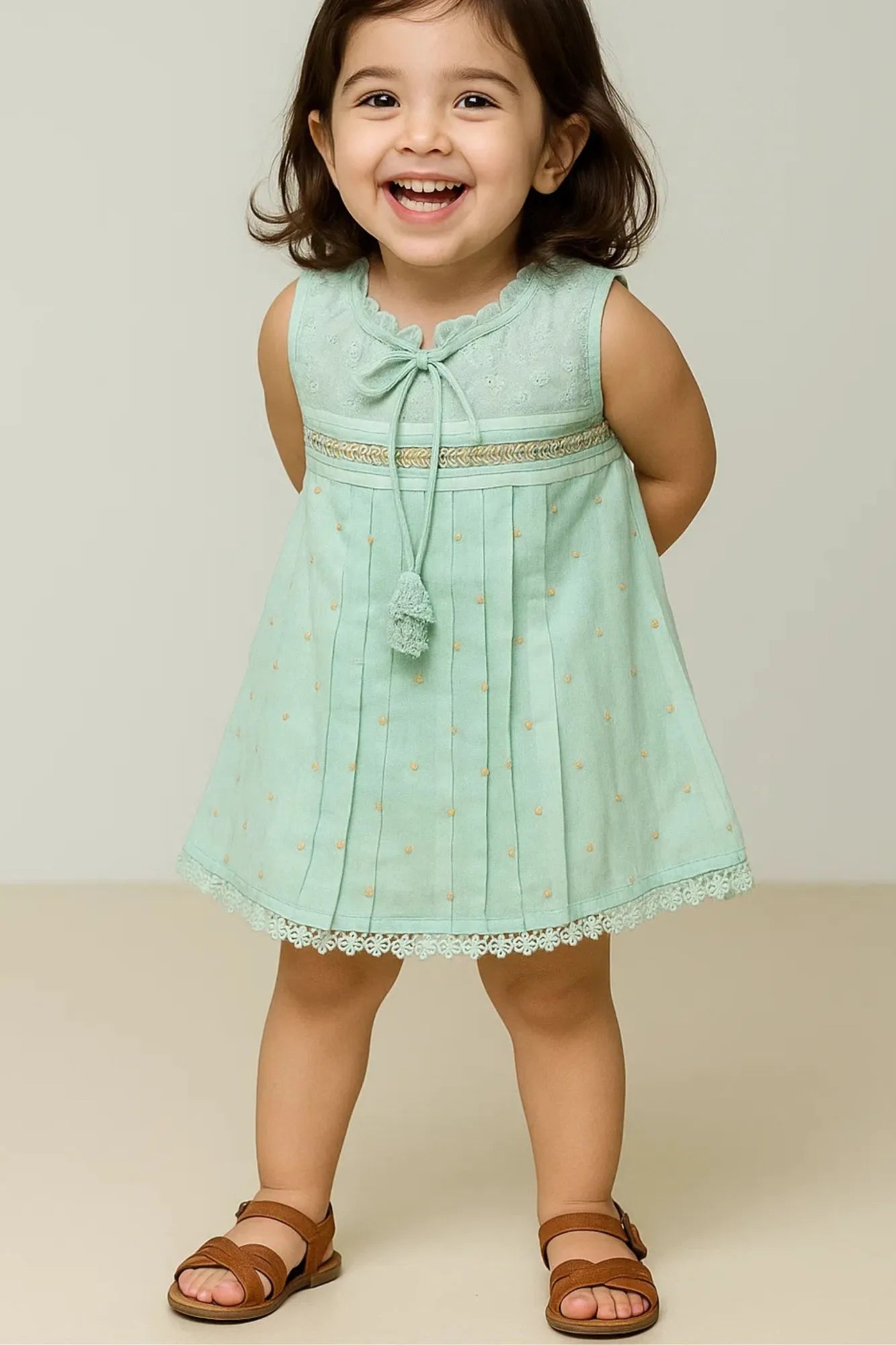 Mint Green Sequin Embroidered Dress for Girls