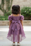 Purple Ruffle Layered Party Wear Frock With Shimmer Strap For Girls