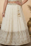 Cream Embroidered Lehenga Choli Set with Dupatta For Girls