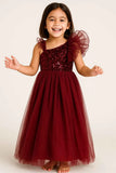 Maroon Sequins Embellishment Party Wear Gown For Girls