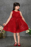 Red Sequin Party Frock With Bow Detail For Girls
