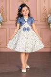 Cream Frock With Blue Sequin Overcoat For Girls