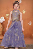 Girls Purple Embroidered Palazzo Set With Dupatta