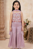 Lavender Embroidered Palazzo Set With Dupatta For Girls