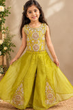 Girls Gold Sequin And Zari Embroidered Sleeveless Palazzo Set With Dupatta