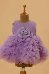 Purple Frock With Ruffled And Floral Embellished For Girls