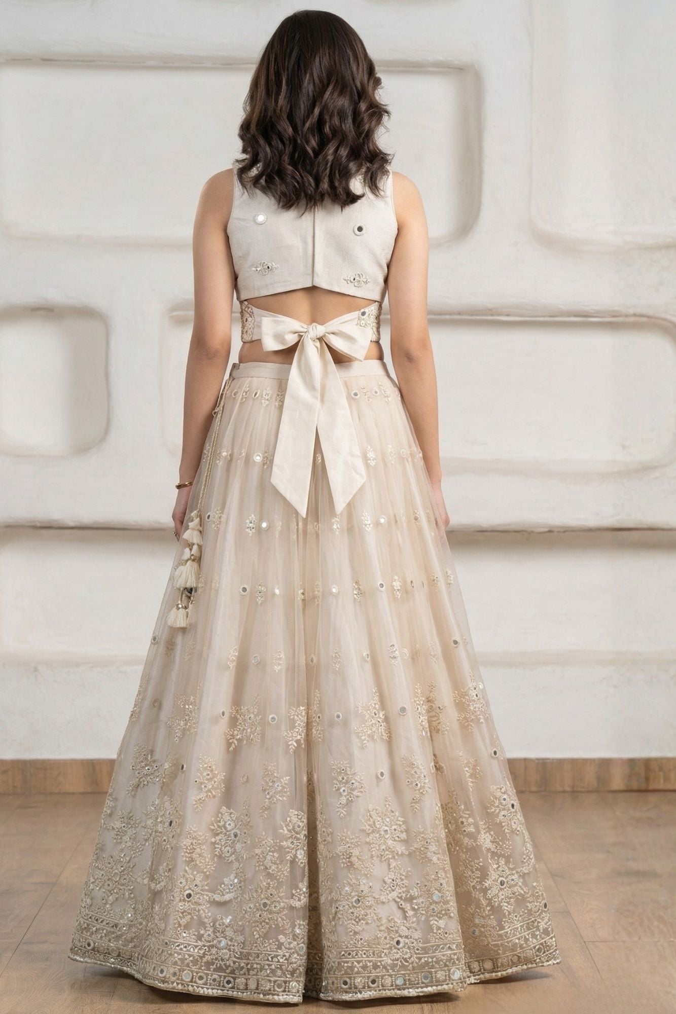 Elegant Cream Embroidered Lehenga Choli Set With Dupatta For Girls