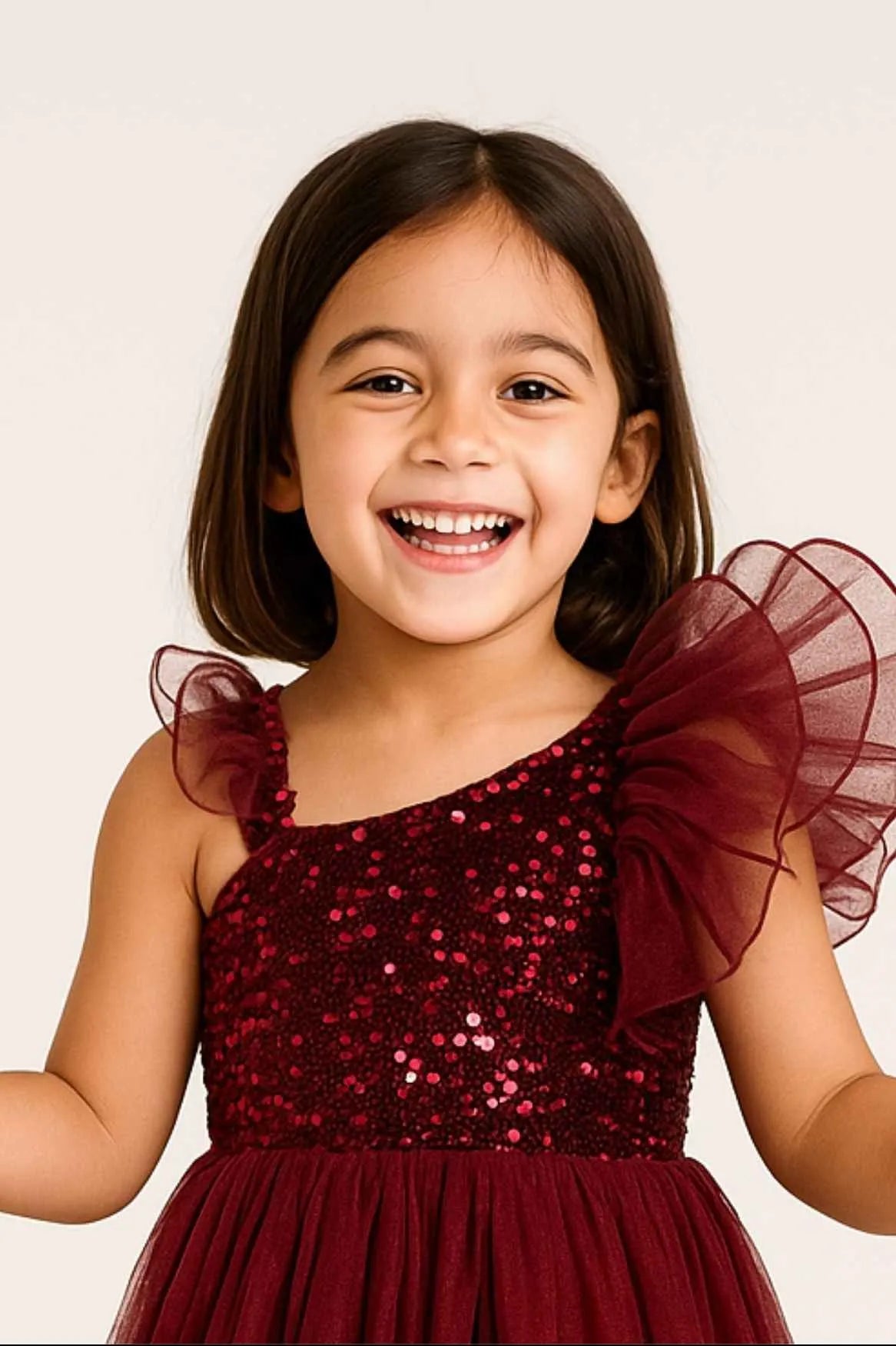 Maroon Sequins Embellishment Party Wear Gown For Girls