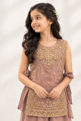 Girls Mauve With Gold Embroidered Palazzo Set With Dupatta