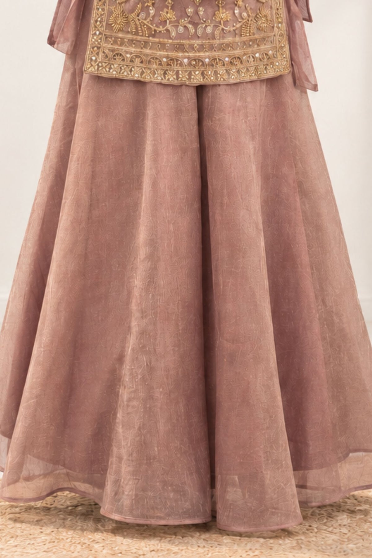 Girls Mauve With Gold Embroidered Palazzo Set With Dupatta